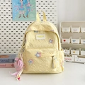 Cute light yellow quilted backpack with colorful star embroidery and heart charm - Yellow Small