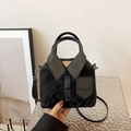 Unique black shirt-style crossbody bag with lapel collar and marble suede texture - Black