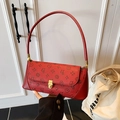 Borsa baguette rosso scuro con stampa floreale e chiusura a scatto in metallo dorato - Rosso