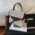 Retro canvas and brown leather crossbody bag in a colorblock cream and coffee finish - Coffee