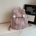 Mochila de viaje de nailon rosa impermeable con cierre de cordón y hebillas blancas - Morado