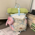 Multicolor roll-top backpack in green, pink and blue with mesh pocket and mini pouch - Fruit Green