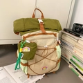 Outdoor hiking backpack with olive green and beige patchwork and roll-top closure - Army Green