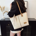 Chic cream-colored litchi grain tote bag with brown straps and silk scarf detail - Off-white