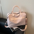 Pink large capacity crossbody tote bag with nylon texture and adjustable shoulder strap - Pink
