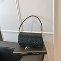 Chic black snakeskin texture small square handbag with golden metal hardware detail - Style One (Straight Flap) / Black
