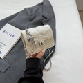 Quilted mini crossbody bag in cream leather with silver chain and sphere charm - Rice White Small