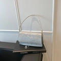 Silver snakeskin crossbody bag with metallic finish and delicate shoulder strap - Style One (Straight Flap) / Silver