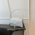 Silver snakeskin patterned square handbag with metallic texture and single handle - Style Two (Asymmetric Flap) / Silver