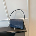 Dark blue faux snakeskin shoulder bag with irregular flap and gold-tone hardware detail - Style Two (Asymmetric Flap) / Blue