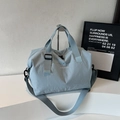 Light blue large capacity waterproof travel fitness bag with shoulder strap and embroidery - Blue