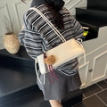 White faux leather baguette shoulder bag with embossed letters and a bear keychain - Off White