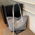 Bolso tote de lona gris minimalista con costuras en contraste y correa para uso diario - Azul