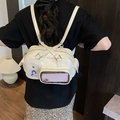 Schicker cremeweißer Rucksack aus glänzendem Lackleder mit Handyfach und vielen Taschen - Weiß