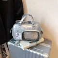Silberne Bowling-Tasche aus Metall mit klarem PVC-Fenster und Doppelgriffen zum Anpassen - Silber