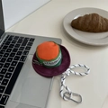 Mini hat-shaped earphone case with orange, green, and purple nylon panels and carabiner - Purple