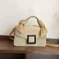 Sac bandoulière beige avec rabat léopard et poignée décorative à nœud - Kaki