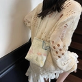 Mint green embroidered crossbody bag with butterfly and daisy patterns for women - Green