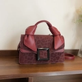 Sac à main vintage à imprimé léopard bordeaux avec boucle noire et poignée nouée - Rouge
