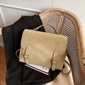 Khaki vintage backpack with flap closure and double straps on a classic wooden chair - Green