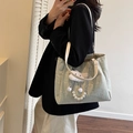 Light green canvas tote bag with pearl chain and cloud charm variant for women - Green with Pendant