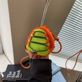 Mini orange and neon green nylon neck pouch with adjustable cord strap - Green