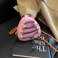 Pink mini backpack coin purse with mesh fabric and orange woven strap in a sporty style - Pink
