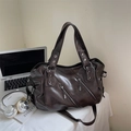 Grand sac cabas en cuir PU café foncé avec poches zippées et bandoulière réglable - Marron