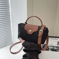 Mini nylon dumpling bag in black and brown bicolor design with adjustable strap - Black