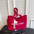 Grand sac cabas en nylon rouge avec imprimé lettres Angel Fish et breloque lune - Rouge avec Pendentif