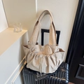 Bolso tote grande caqui minimalista con bolsillos con cordón y correas anchas para hombro - Caqui