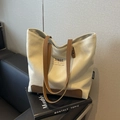 Sac fourre-tout en toile blanc crème avec finitions en cuir marron et logo SOBAG - Beige