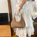 Sac à main demi-lune en tweed marron pour femme, sac à bandoulière style vintage - Marron