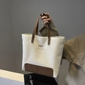 Sac cabas minimaliste en toile avec poignées en cuir marron et lettrage SOBAG - Blanc
