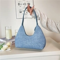 Sac hobo bleu clair minimaliste en tissu texturé avec fermeture à glissière supérieure - Bleu