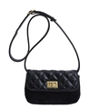 Sac bandoulière noir matelassé avec fermoir doré et mélange de textures cuir - Noir Petit