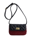 Mini sac bandoulière matelassé en cuir noir et bordeaux avec fermoir tournant doré - Rouge Petit