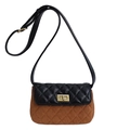 Sac bandoulière matelassé bicolore noir et marron avec serrure dorée élégante - Marron Jaune Petit
