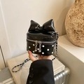 Mini Umhängetasche aus schwarzem PU-Leder mit weißen Punkten und Schleifendetail - Schwarz