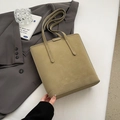 Minimalist olive green suede tote bag with long shoulder straps for daily commuting - Green Without Pendant