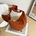 Orange nylon half-moon crossbody bag with adjustable wide strap for casual wear - Orange