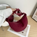 Japanese style burgundy nylon half-moon crossbody bag with adjustable strap - Burgundy