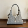 Sac seau gris imprimé léopard avec fermoir argenté et bandoulière réglable - Gris