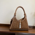 Sac seau marron imprimé léopard en daim avec poignées et bandoulière en cuir - Marron