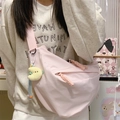 Pink crossbody dumpling bag with wide shoulder strap and cute moon plush pendant - Pink with Pendant