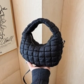 Fashionable black quilted puffer shoulder bag with lightweight padded texture for women - Black