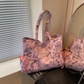 Sac fourre-tout violet tie-dye en toile avec nœuds décoratifs en satin rose et anses longues - Rose