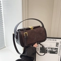 Borsa a scatola retrò marrone scuro con motivo floreale goffrato e fibbia dorata - Marrone