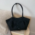 Matte zwarte shopper met geplooide zijden en slanke schouderbanden voor dames - Universele Specificatie / Zwart