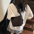 Minimalist black large capacity bucket bag in waterproof nylon with adjustable strap - Black